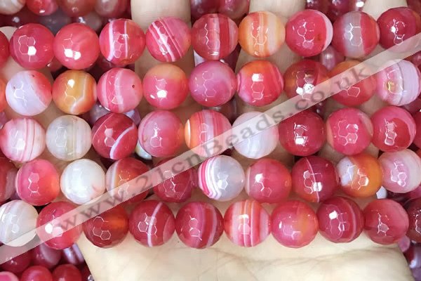 CAA5203 15.5 inches 14mm faceted round banded agate beads