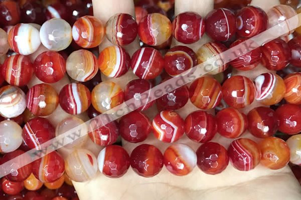 CAA5209 15.5 inches 12mm faceted round banded agate beads