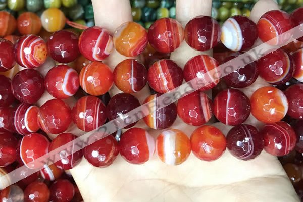 CAA5210 15.5 inches 14mm faceted round banded agate beads