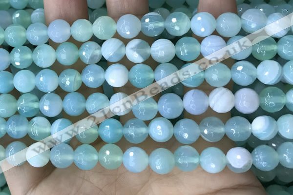 CAA5221 15.5 inches 8mm faceted round banded agate beads