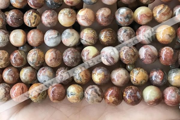 CAA5274 15.5 inches 12mm round natural red crazy lace agate beads