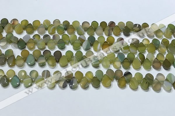 CAA5311 Top drilled 6*8mm flat teardrop line agate beads