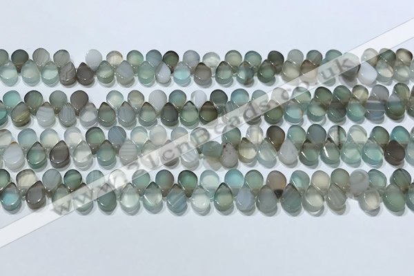 CAA5316 Top drilled 6*8mm flat teardrop line agate beads