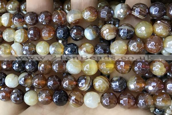 CAA5567 15 inches 8mm faceted round AB-color banded agate beads