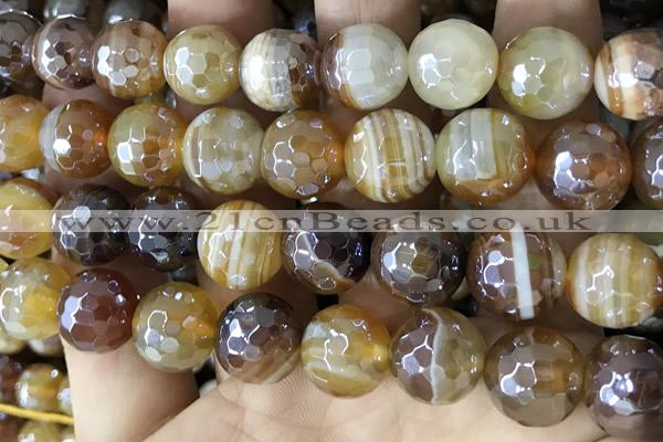 CAA5569 15 inches 12mm faceted round AB-color banded agate beads