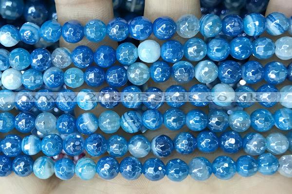 CAA5582 15 inches 6mm faceted round AB-color banded agate beads
