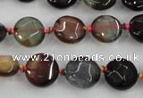 CAA560 15.5 inches 12mm faceted flat round dragon veins agate beads