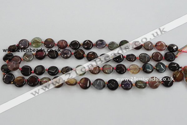 CAA560 15.5 inches 12mm faceted flat round dragon veins agate beads