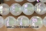 CAA5620 15 inches 6mm faceted round AB-color white agate beads