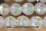 CAA5620 15 inches 6mm faceted round AB-color white agate beads