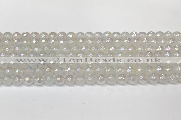 CAA5630 15 inches 6mm faceted round AB-color white agate beads