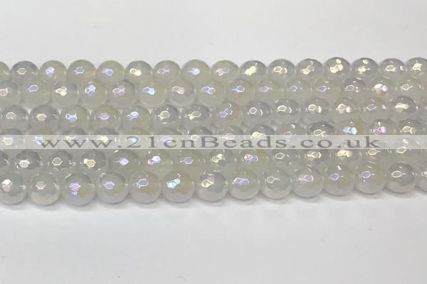 CAA5631 15 inches 8mm faceted round AB-color white agate beads