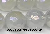 CAA5633 15 inches 12mm faceted round AB-color white agate beads