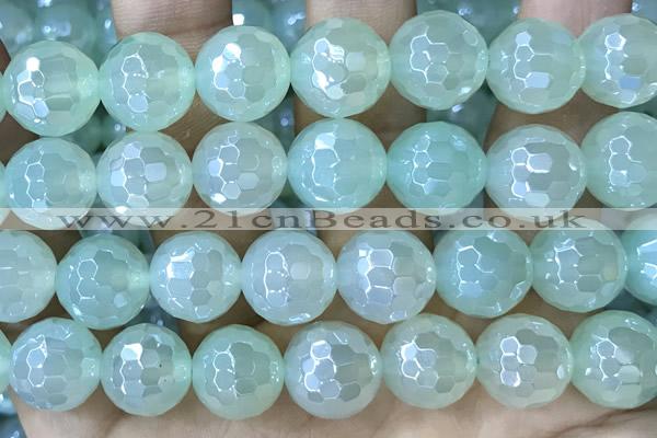 CAA5638 15 inches 12mm faceted round AB-color green agate beads