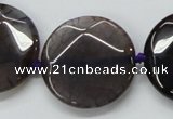 CAA564 15.5 inches 30mm faceted flat round dragon veins agate beads