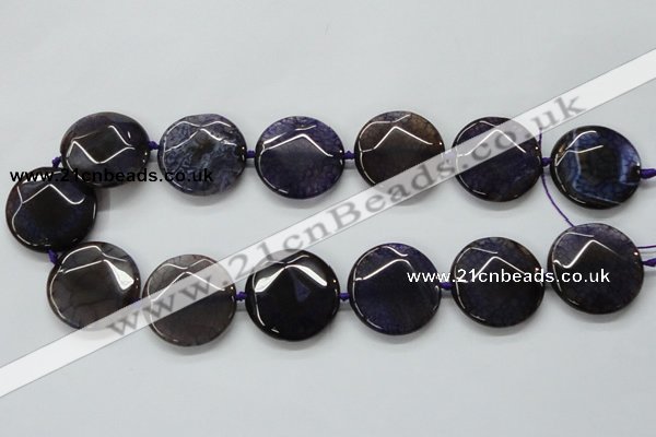 CAA564 15.5 inches 30mm faceted flat round dragon veins agate beads