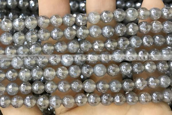 CAA5640 15 inches 6mm faceted round AB-color grey agate beads