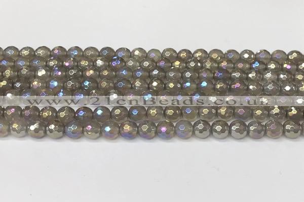 CAA5645 15 inches 6mm faceted round AB-color grey agate beads