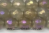 CAA5651 15 inches 8mm faceted round AB-color grey agate beads