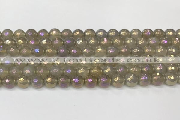 CAA5651 15 inches 8mm faceted round AB-color grey agate beads