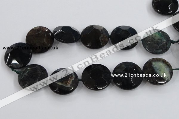 CAA566 15.5 inches 35mm faceted flat round dragon veins agate beads