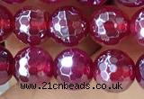 CAA5660 15 inches 6mm faceted round AB-color red agate beads