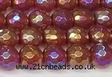 CAA5665 15 inches 6mm faceted round AB-color red agate beads