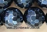 CAA5671 15 inches 8mm faceted round AB-color black agate beads