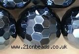 CAA5673 15 inches 12mm faceted round AB-color black agate beads