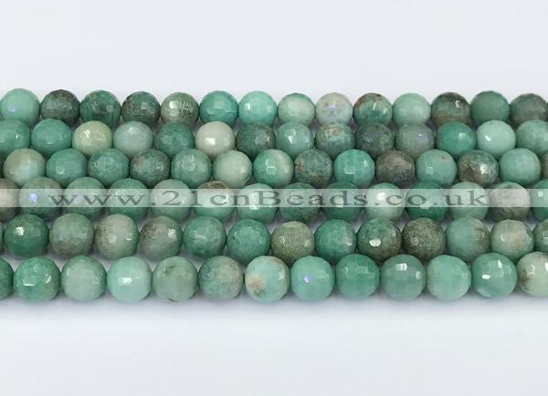 CAA5706 15 inches 8mm faceted round green grass agate beads