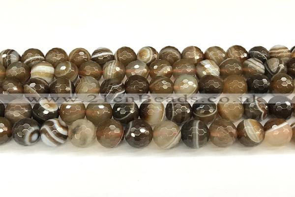 CAA5736 15 inches 8mm faceted round banded agate beads