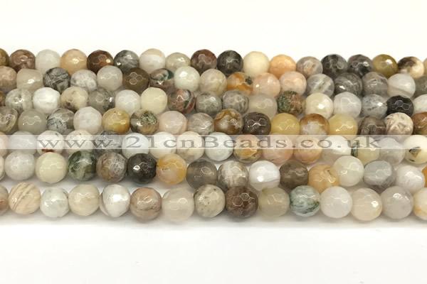 CAA5805 15 inches 6mm faceted round bamboo leaf agate beads