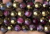 CAA5876 15 inches 6mm,8mm,10mm & 12mm faceted round electroplated banded agate beads