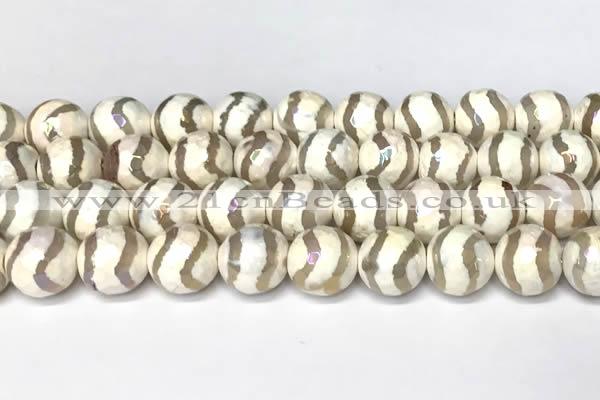CAA5931 8mm, 10mm & 12mm faceted round AB-color tibetan agate beads