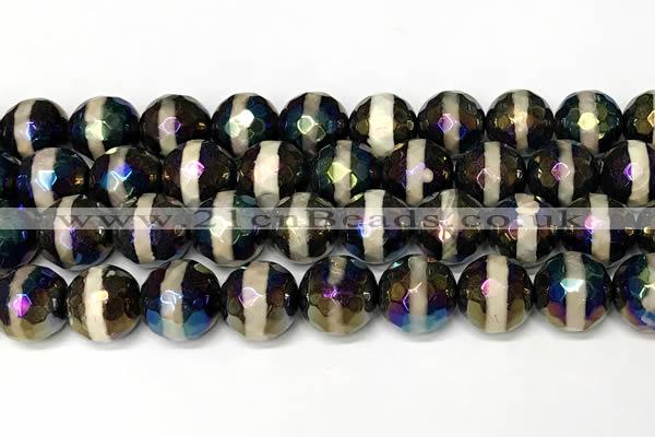 CAA5938 8mm, 10mm & 12mm faceted round AB-color tibetan agate beads