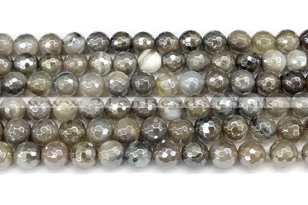 CAA5957 15 inches 8mm faceted round AB-color line agate beads
