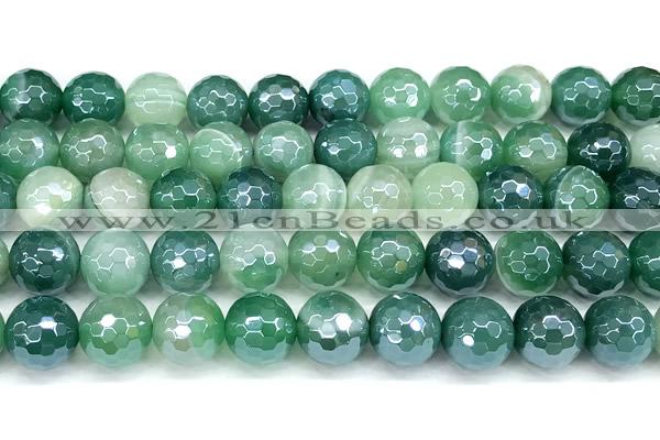 CAA5979 15 inches 10mm faceted round AB-color line agate beads