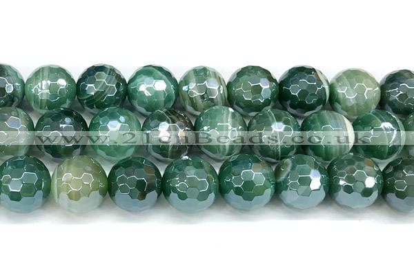 CAA5981 15 inches 14mm faceted round AB-color line agate beads