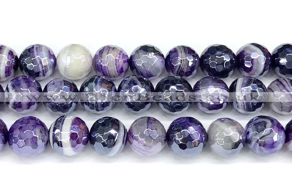 CAA5986 15 inches 14mm faceted round AB-color line agate beads