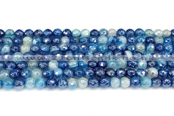 CAA5991 15 inches 6mm faceted round AB-color line agate beads