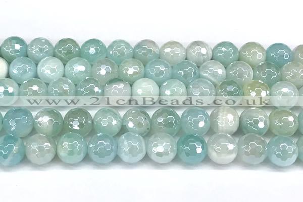 CAA6002 15 inches 10mm faceted round AB-color line agate beads