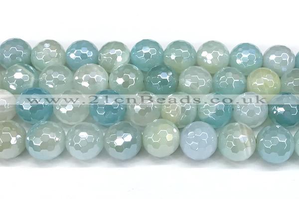 CAA6003 15 inches 12mm faceted round AB-color line agate beads