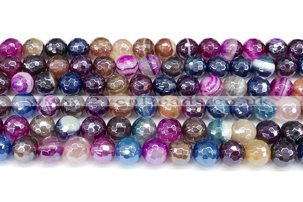 CAA6010 15 inches 8mm faceted round AB-color line agate beads