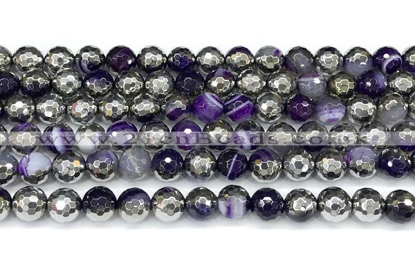 CAA6017 15 inches 8mm faceted round electroplated line agate beads