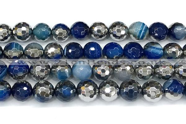 CAA6023 15 inches 12mm faceted round electroplated line agate beads