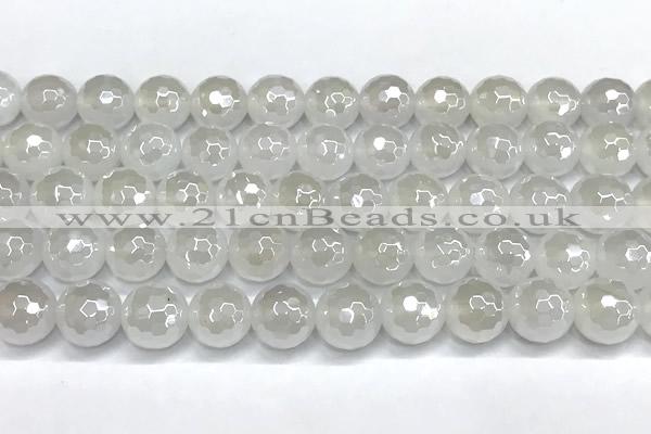 CAA6032 15 inches 10mm faceted round AB-color white agate beads