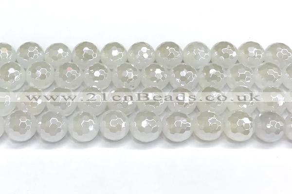 CAA6033 15 inches 12mm faceted round AB-color white agate beads