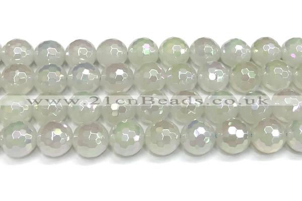 CAA6037 15 inches 12mm faceted round AB-color white agate beads