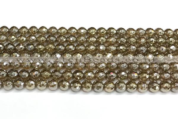 CAA6046 15 inches 6mm faceted round AB-color yellow agate beads