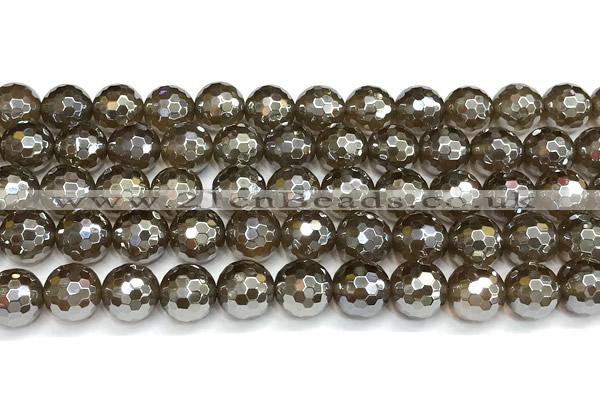 CAA6048 15 inches 10mm faceted round AB-color yellow agate beads